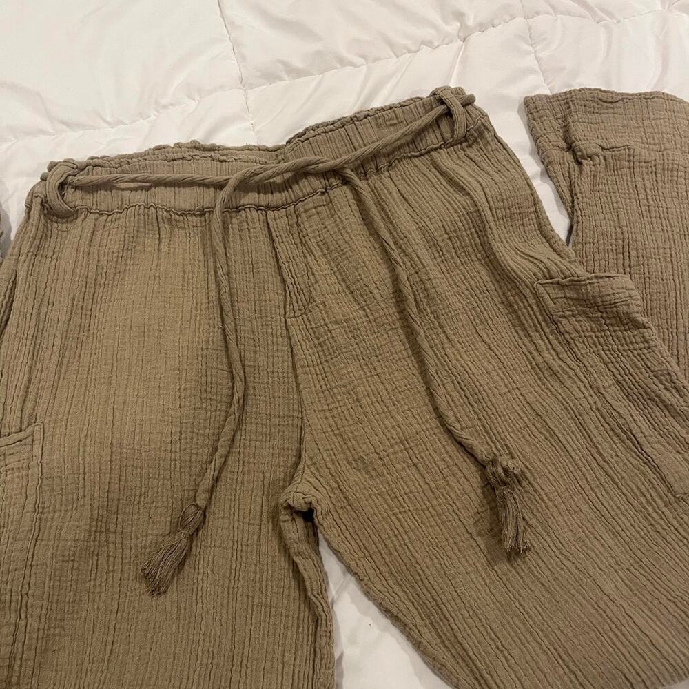 Deja Bleu Tan brown linen Cargo Pants - Picture 4 of 4